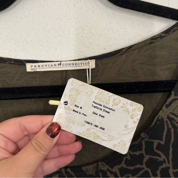 Peruvian Connection Trattoria Long Sleeve Maxi Dress Black Floral Medium NEW - Picture 4 of 4